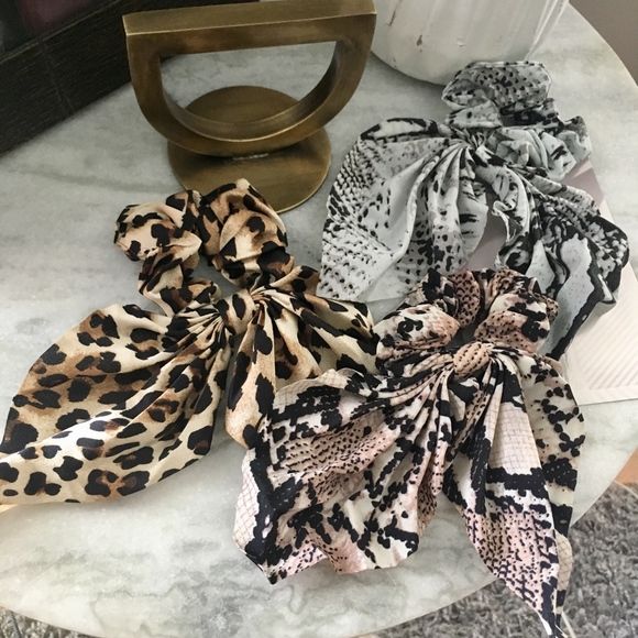 Snake and Jaguar Animal Print Bow Tie Scrunchies - Picture 2 of 6